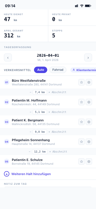 Wegnotiz – Fahrtenbuch Haltestellen
