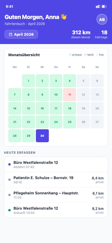 Wegnotiz – Fahrtenbuch Mitarbeiter Kalender