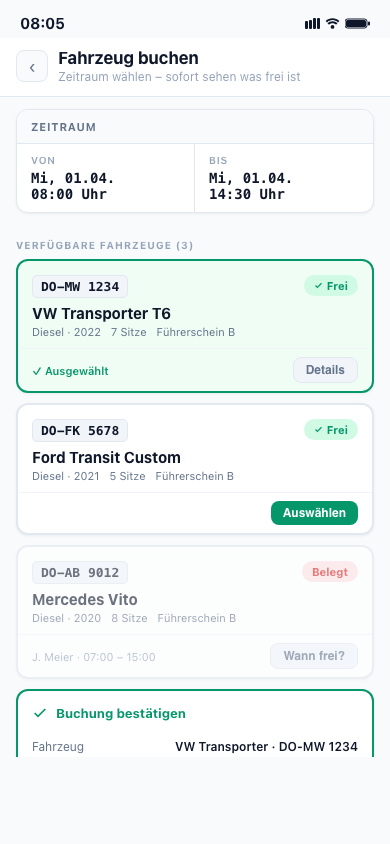 Wegnotiz – Fahrzeugpool Buchung