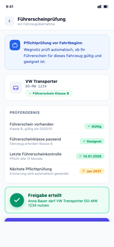 Wegnotiz – Führerscheinprüfung